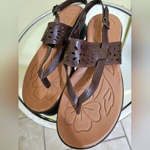 boc Brown Laser-Cut Leather Thong Sandals